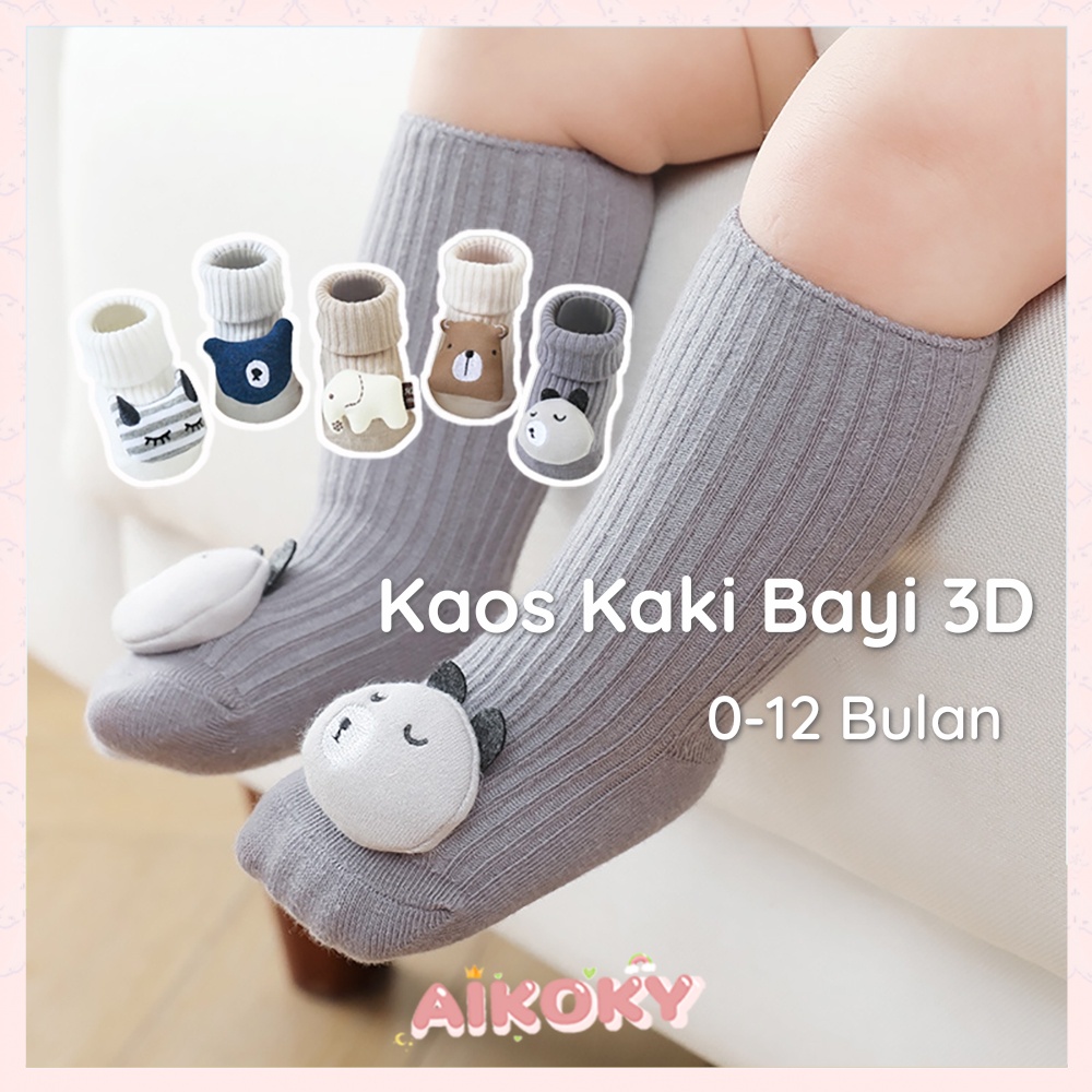 Aikoky Kaos Kaki Bayi Anti Slip 0-12 Bulan/Kaos Kaki Bayi Karakter Lucu 3D