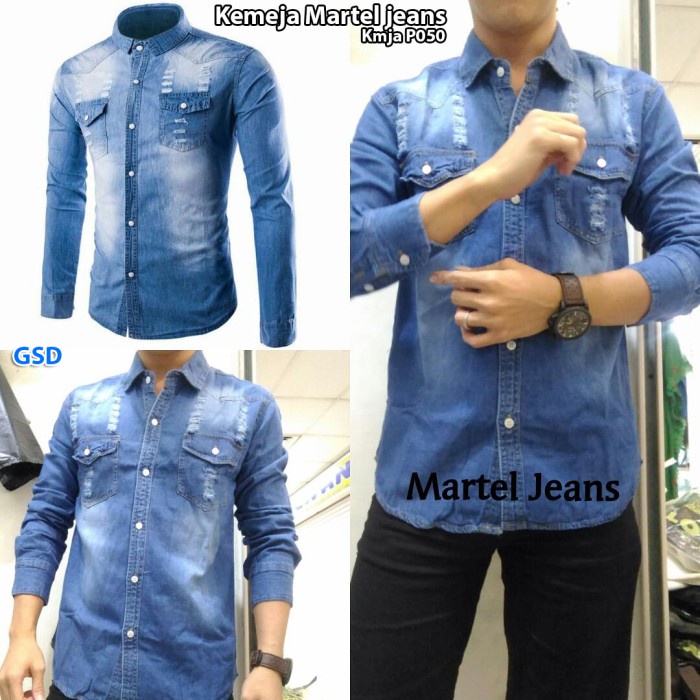 Terbaru Di 2022 Grosir Dress-Kemeja Jeans Pria Lengan PanjangKemeja Martel Jeans
