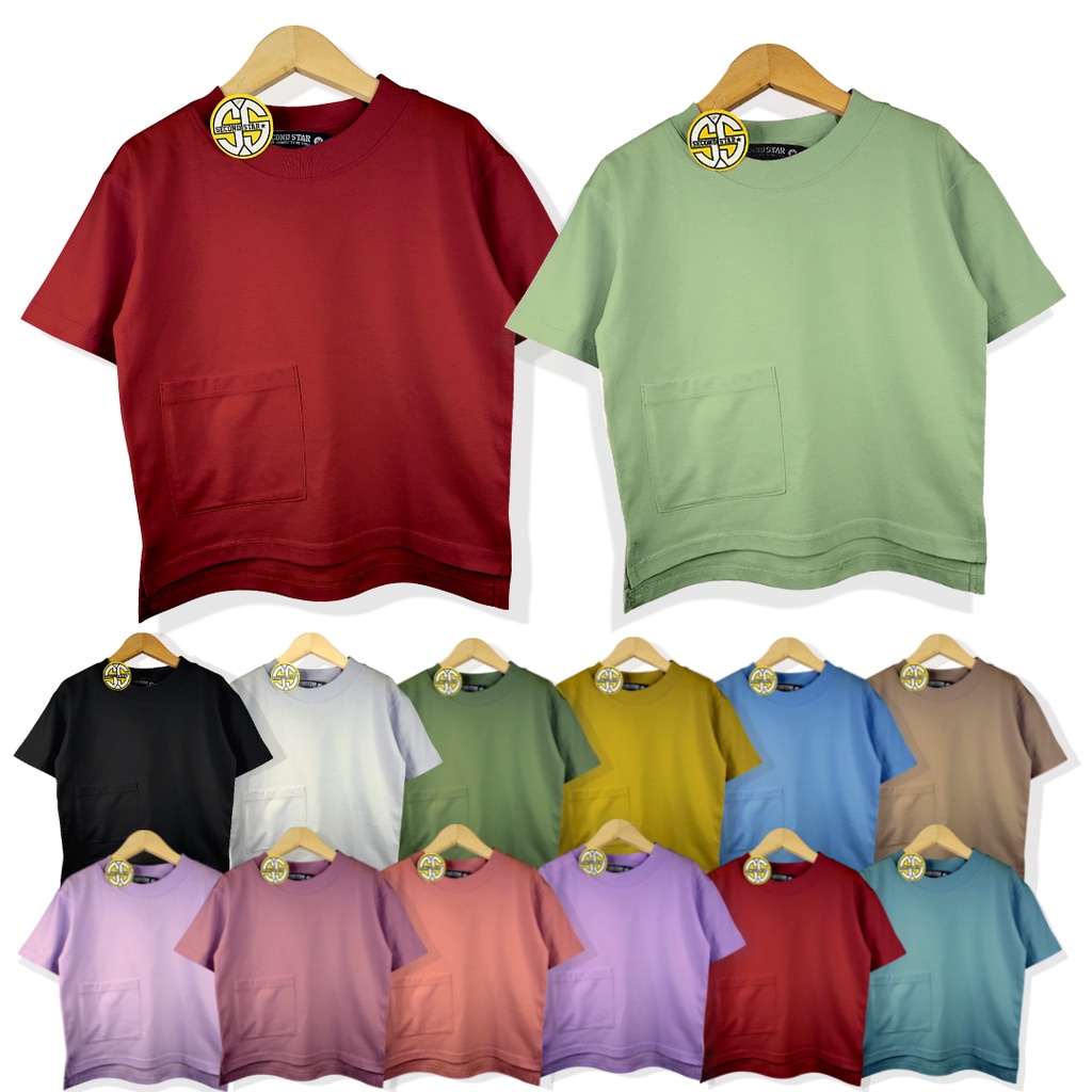 Second star - Oversize Basic Pocket Shirt Series Kaos Polos Anak Saku Warna Pastel Katun Combed 30s Laki-laki Perempuan Unisex 1-8 tahun - AMr196