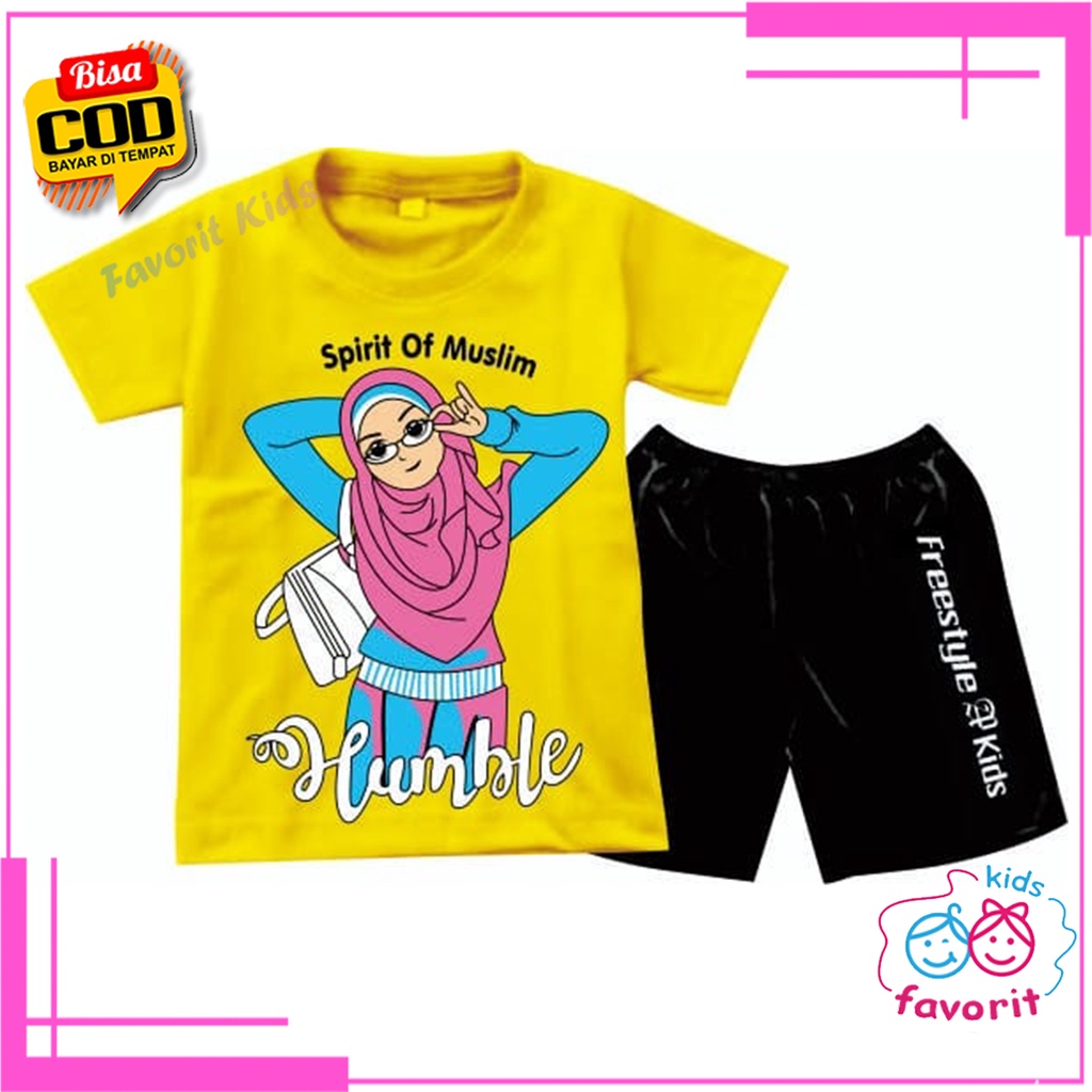Setelan anak perempuan muslim lengan pendek celana pendek Baju tidur anak perempuan muslim
