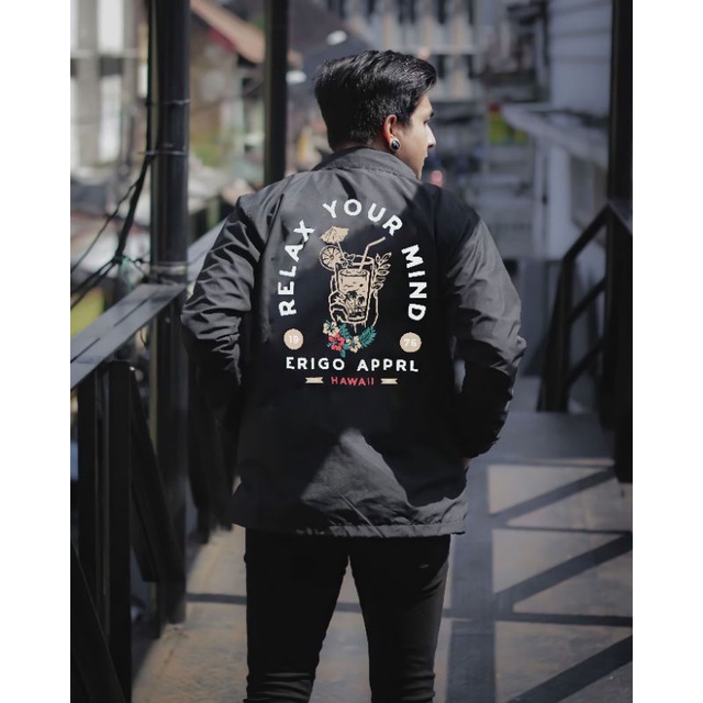 Jaket Coach Erigo Pria Relax Hitam Big Size XXL