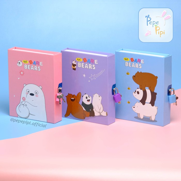 Diary Buku Diary Wbb We Bare Bear Note Book Dengan Kunci Gembok Tebal