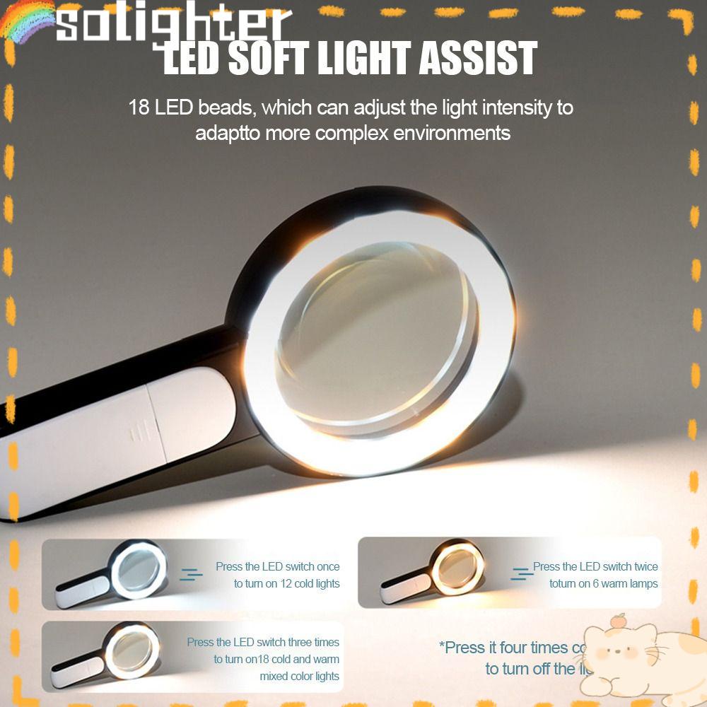 Solighter Membaca Perhiasan Magnifiers Portable Dengan 18lampu LED HD Lensa Kaca Pembesar