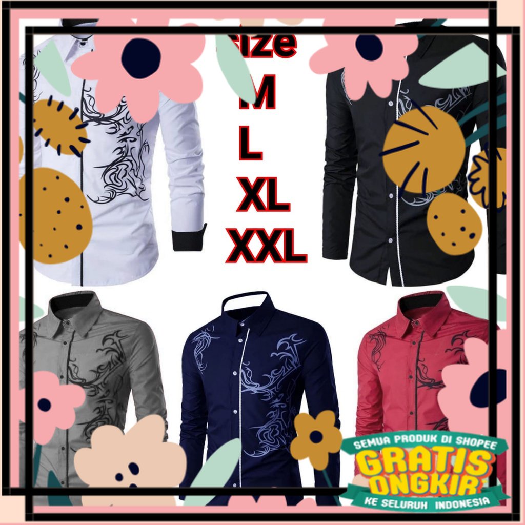 Merah kuning oren biru hitam putih polos / C0D/TERBARU 5WARNA KEMEJA PRIA ELEGANT LENGAN PANJANG /HE