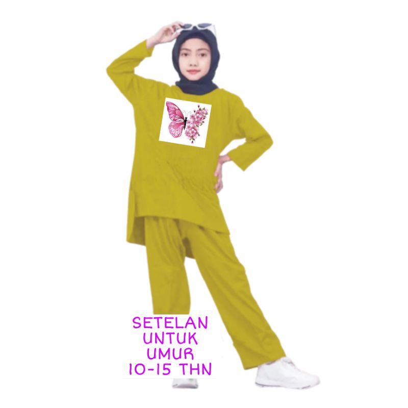 Setelan Anak Perempuan Remaja Bahan Kaos Babyterry Kaos Lengan panjang dan Celana panjang Oversixze XXL 10 11 12 13 14 15 Tahun . One Set Anak Perempuan Terbaru 2023 Viral Stelan Remaja Kekinian Setelan Baju Anak Tanggung Kupu Kupu