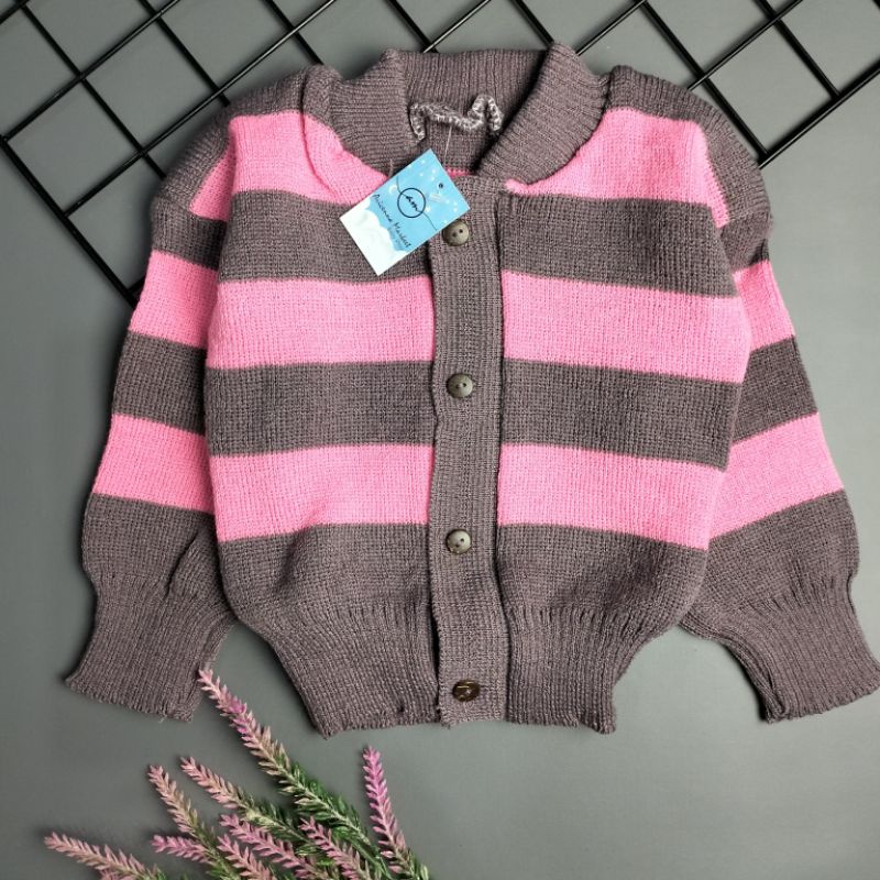 sweater rajut bayi 6-12 bulan motif garis