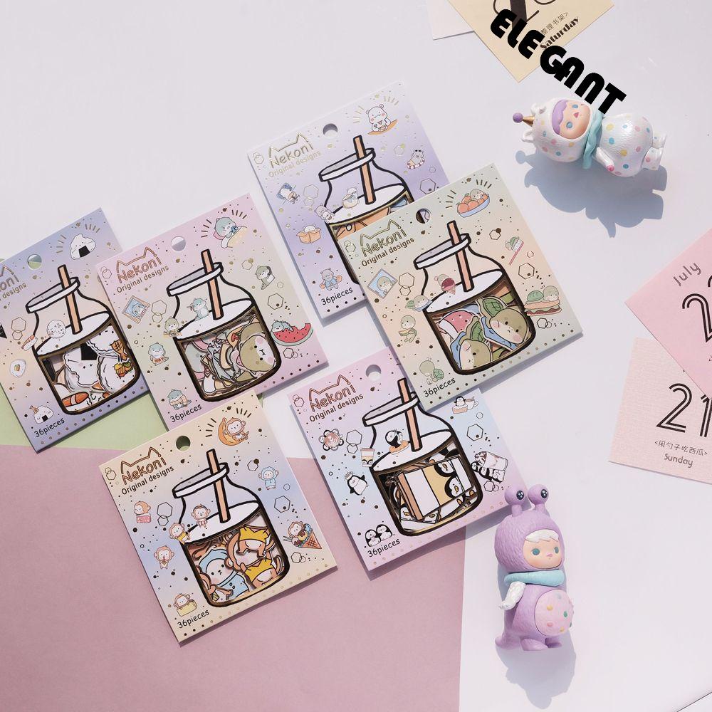 ELEGANT Cute Stationery Stickers Sushi Baby Turtle Diary Stickers Cute Animals Dinosaur DIY Monkey Photo Album Decoration Handbook 36 pcs/set Scrapbooking Stickers