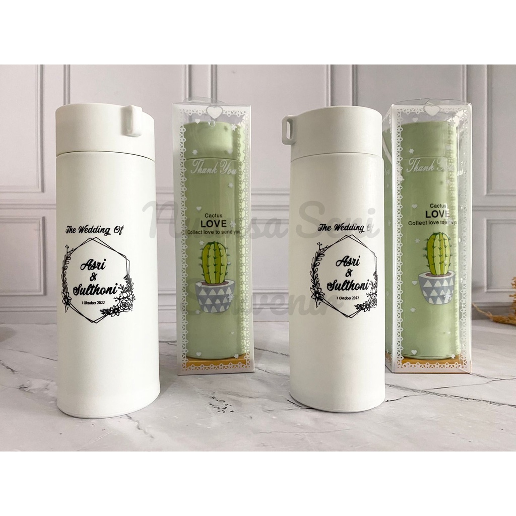 Souvenir Tumbler Kaktus Termos Kaca Motif Cactus Love Botol Minum Travel Botol Sablon Kemas Mika