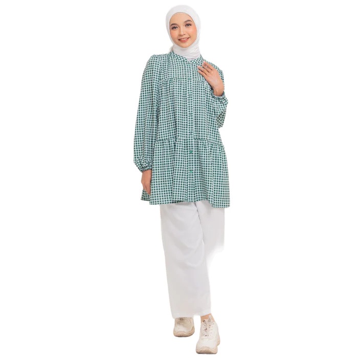 Tunik Rayon Print Gingham Elzatta Atasan wanita tunik busui Terbaru