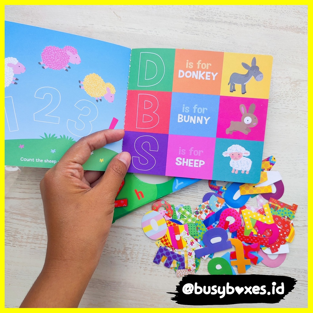 Busyboxes.id Mainan anak edukasi anak menempel tempel sticker reusable activity mengenal huruf dan angka 1 2 3 tahun laki laki perempuan mainan edukasi - seri huruf angka