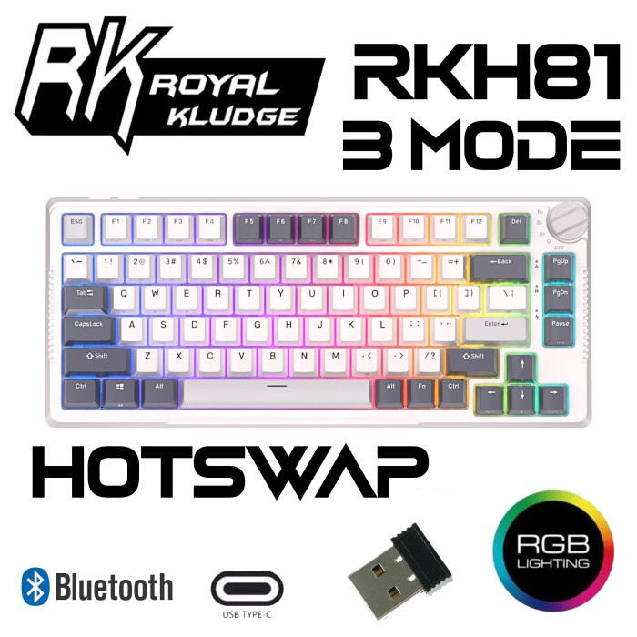 ROYAL KLUDGE RKH81 H81 RGB MECHANICAL KEYBOARD 3 MODE HOTSWAP WIRELESS