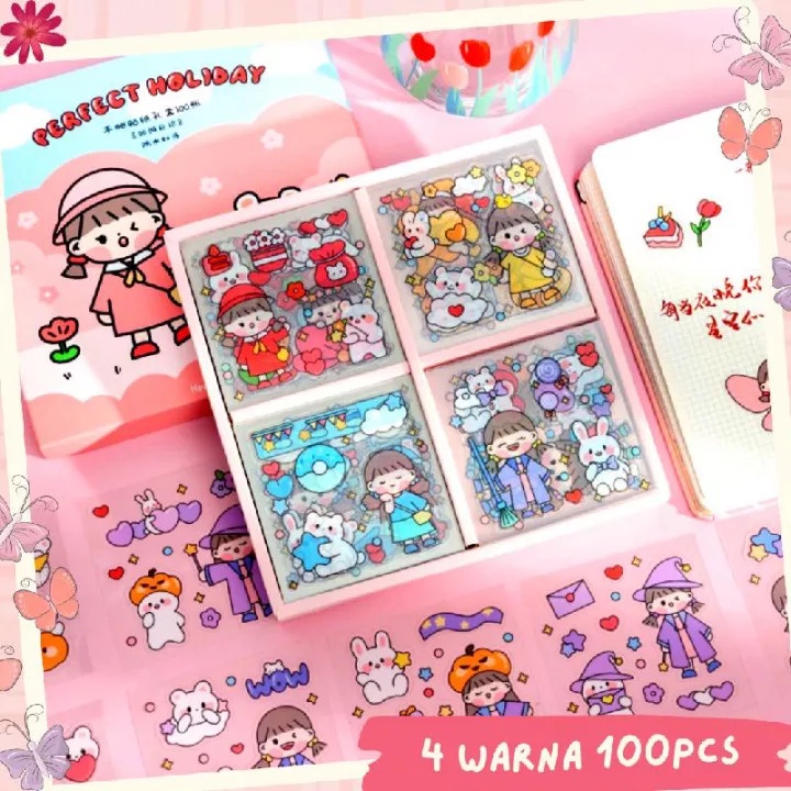 

Stiker Kartun Aesthetic Waterproof PVC 1 Box 100 PCS/ Sticker Kartun Lucu Anti Air Dekorasi Handbok Album Jurnal Scrapbook DIY