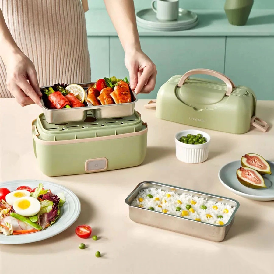 LIVEN Kotak Makan Double Layer Portable Electric Cooking Box - FH-18 - Green