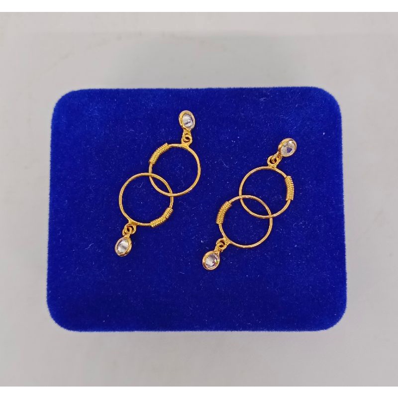 anting knip + gantungan mp / anting perak asli silver 925 lapis emas / anting fashion baby