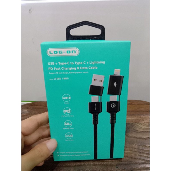 KABEL DATA LOG-ON 4 in 1 (usb+type-c to type-c + lightning) 60w ORIGINAL