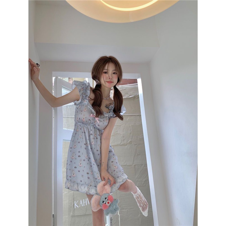 Dengan dada pad baju tidur gadis-gadis musim panas rumah lucu memakai temperamen nyaman bagian tipis