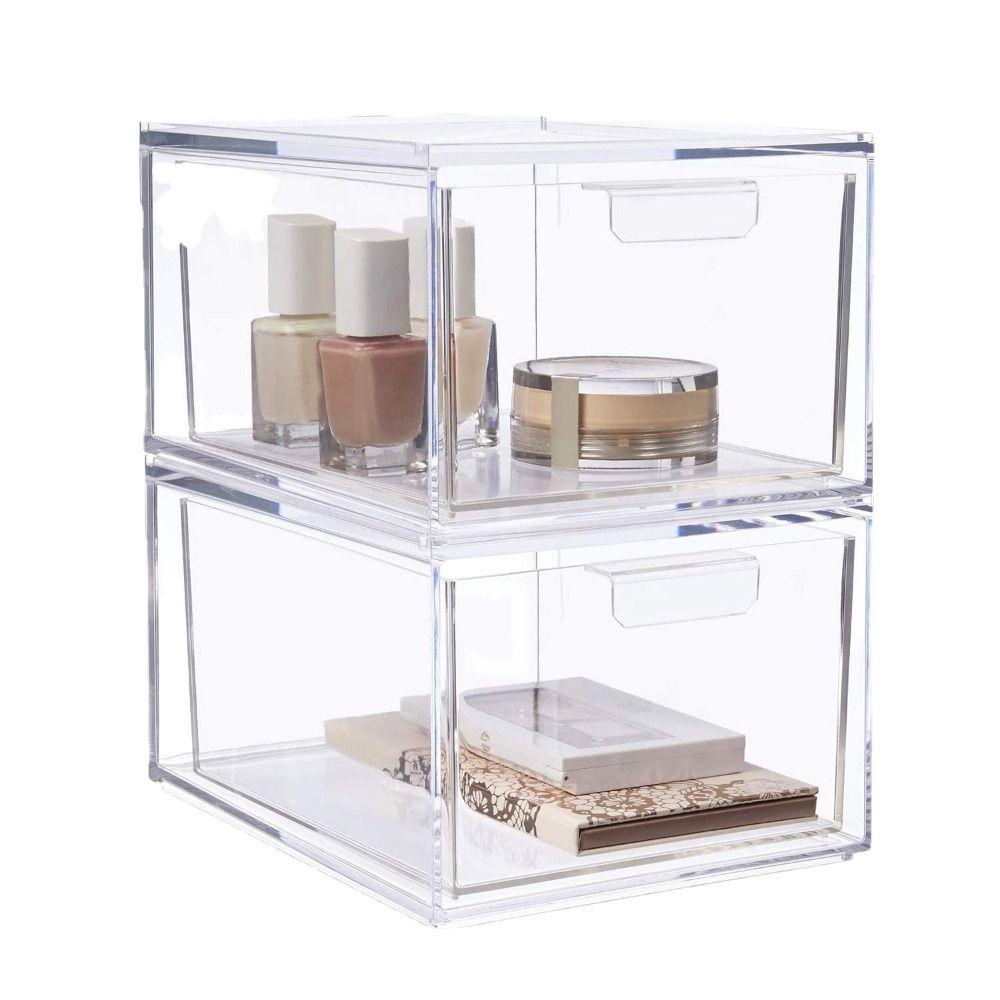 R-FLOWER Kotak Penyimpanan Kosmetik Wadah Aksesoris Kantor PET Home Storage Bisa Ditumpangkan