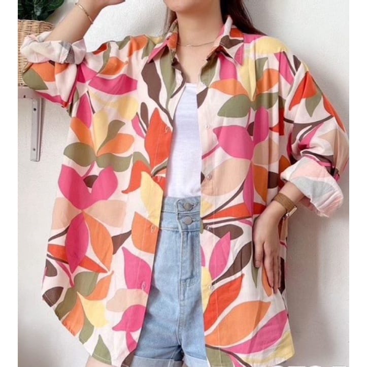 BEFAST - ZEC OOTD KEMEJA WANITA FAYE / Blisful Oversize XXL / Kemeja Wanita Oversize Motif Terlaris / Kemeja Wanita Terbaru / Outfit Daily Wanita / Hem Lengan Pendek / Outfit Ala Wanita Korean Style / Pakaian Casual Wanita Kerja