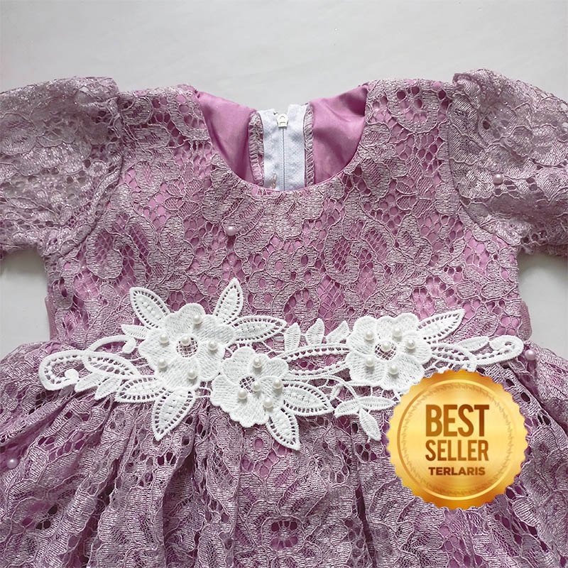 Dress Brukat Anak 1 Tahun Gaun Warna Abu Silver Baju Pesta Anak 6 12 Bulan Bahan Brukat Gliter KA137