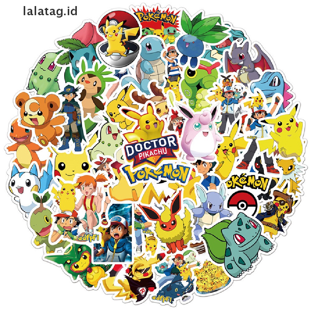 [lalatag] 50pcs Stiker Doodle Pokemon Lucu Kartun Tahan Air Stiker Koper Laptop [ID]