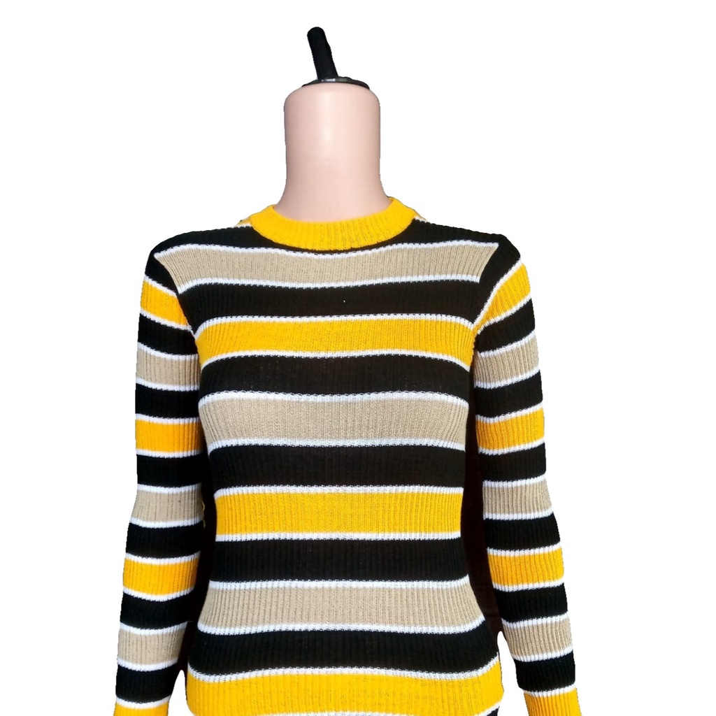 Bica Knit Inner Sweater wanita - press body-mustrad/kuning