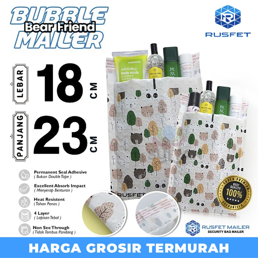 

AMPLOP BUBBLE MAILER 18x23cm WRAP ENVELOPE RUSFET BEAR FAMILY PREMIUM