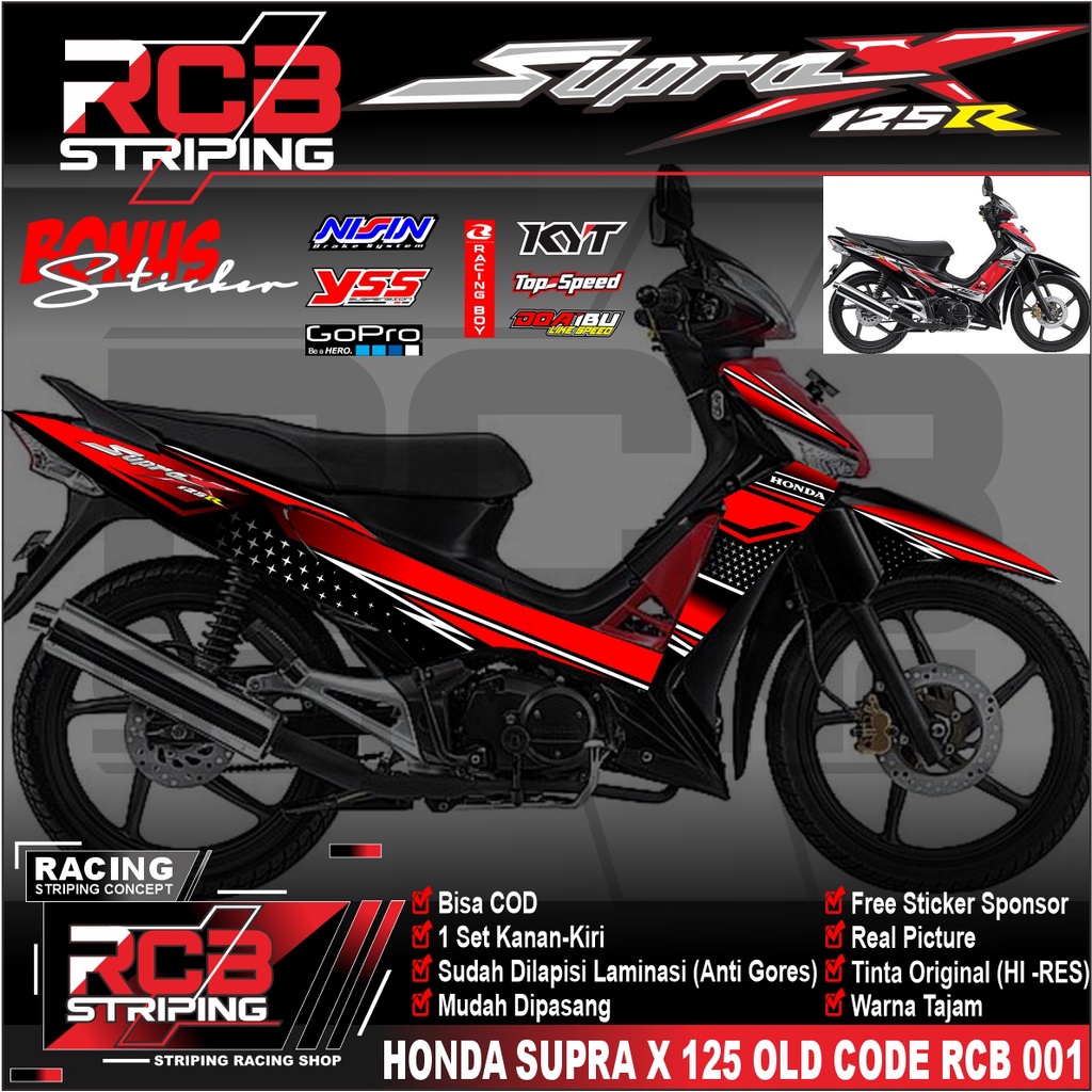 (TERLARIS) Sticker Striping Supra X 125 Lama Old Variasi List Motor Desain Racing Minimalis RCB 001
