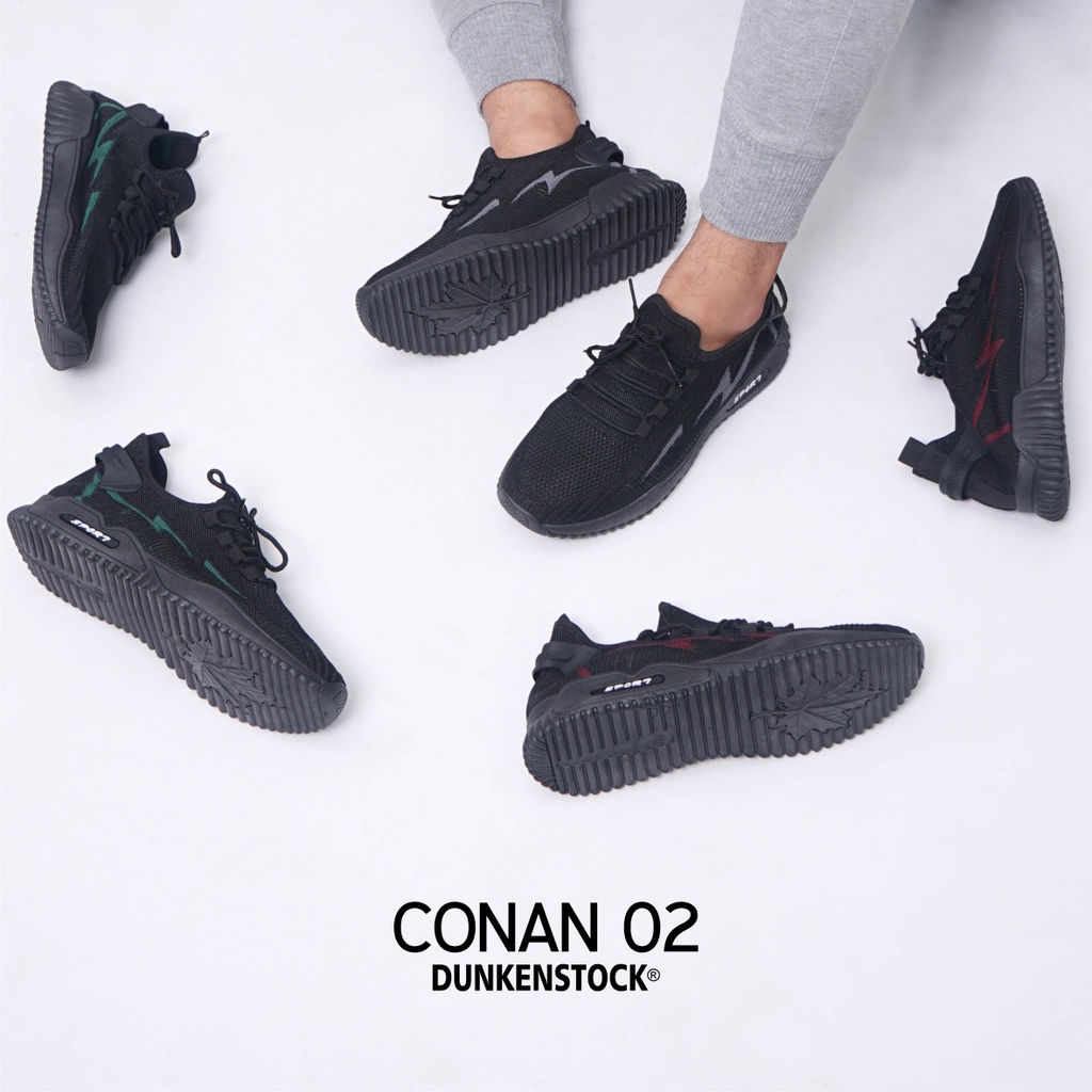 DUNKENSTOCK CONAN 02 Sepatu Sneakers pria Casual Hitam Polos TERBARU!