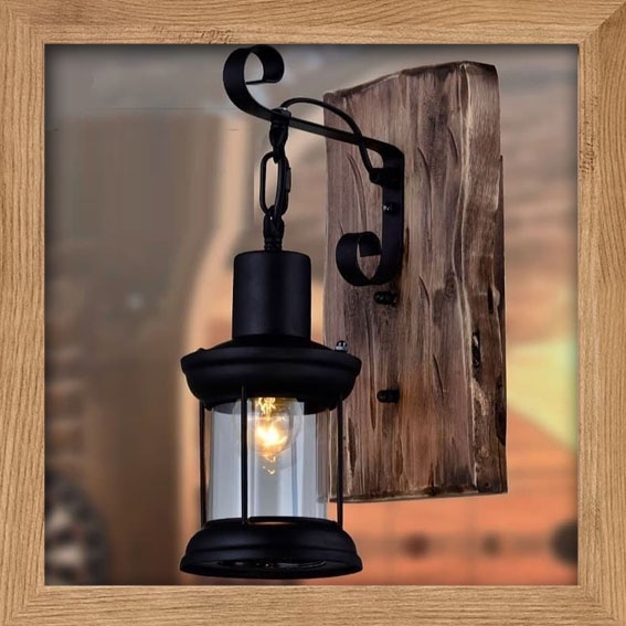 Lampu hias dinding besi kayu kaca cafe resto vintage coffe shop RUSTIC RETRO WOOD klasik elegan ligh