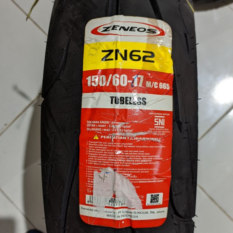 Ban Luar Tubeles Zeneos ZN 62 150/60-17 Sepeda Motor