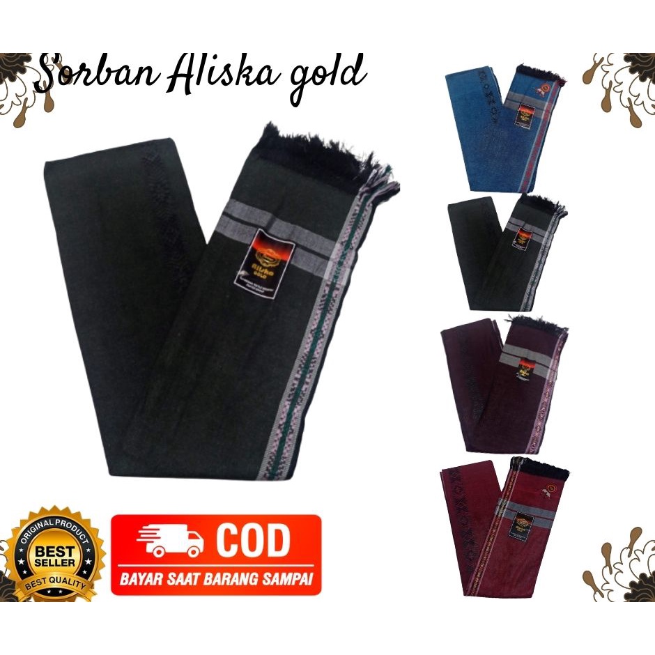 SORBAN ALISKA GOLD SORBAN PANJANG JUMBO SUPER TEBAL/SORBAN TENUN ALISKA JUMBO ACRYLIC SORBAN DEWASA TERLARIS MURAH