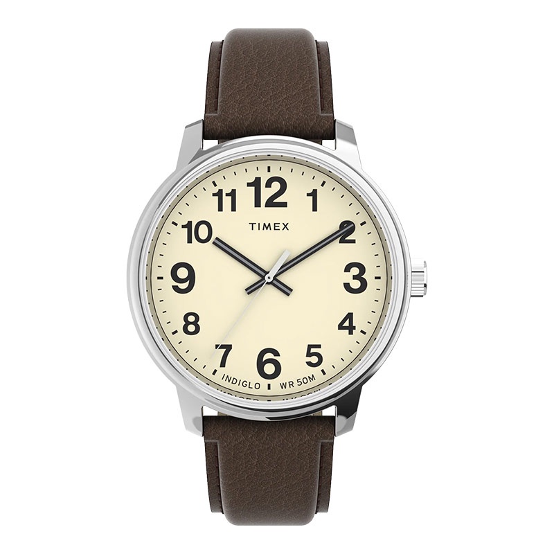 Jam Tangan Pria Timex Easy Reader TW2V21300 Bold Indiglo Cream Dial Dark Brown Leather Strap