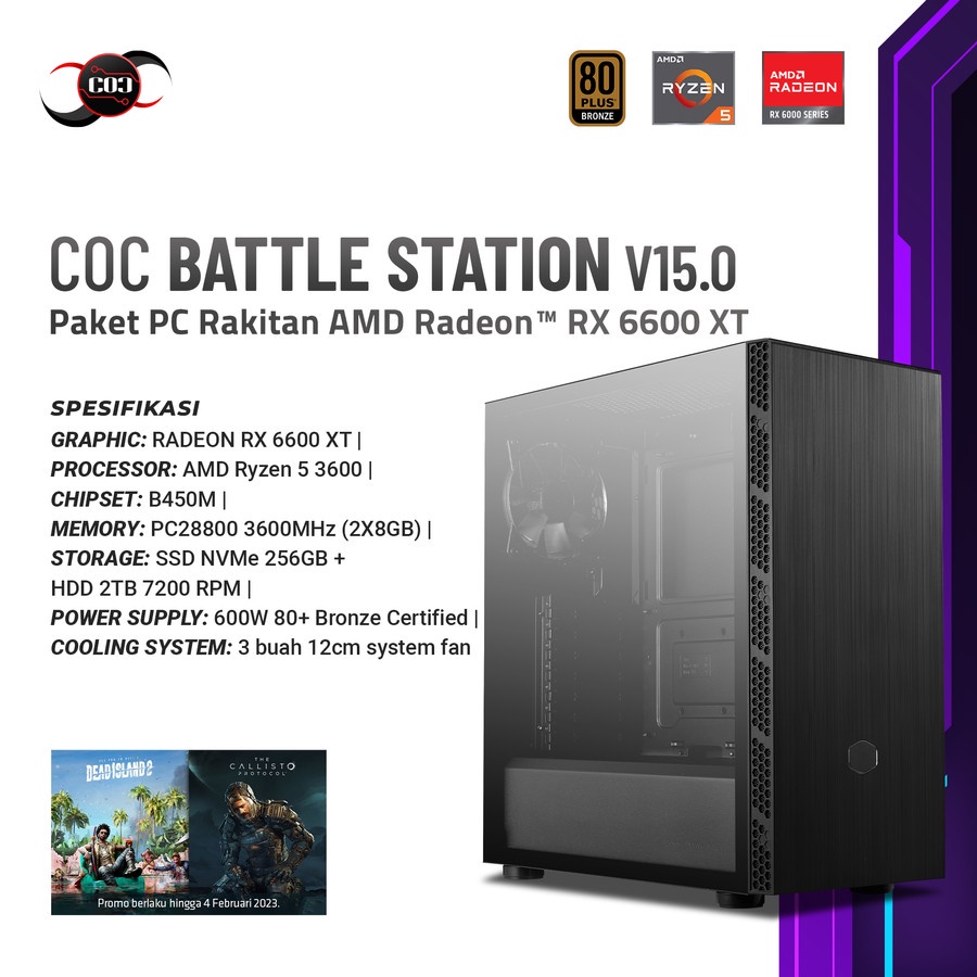COC BATTLE STATION V15.0 - Paket PC Rakitan AMD Radeon RX 6600 XT