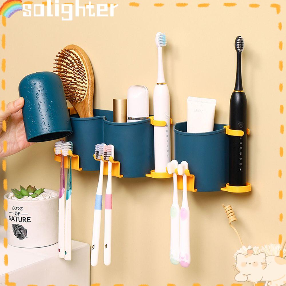 Solighter Tempat Sikat Gigi Rumah Tangga Home &amp; Living Self-adhesive Aksesori Kamar Mandi Drain Rak Penyimpanan Odol Multi-Fungsional