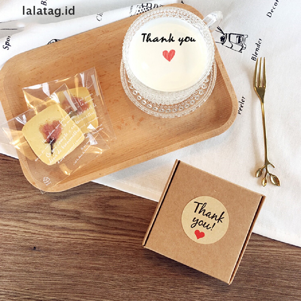 [lalatag] 60pcs Kertas Kraft Love Hati &quot;Thank You&quot; Stiker Hias Baking Sealing Pasta [ID]