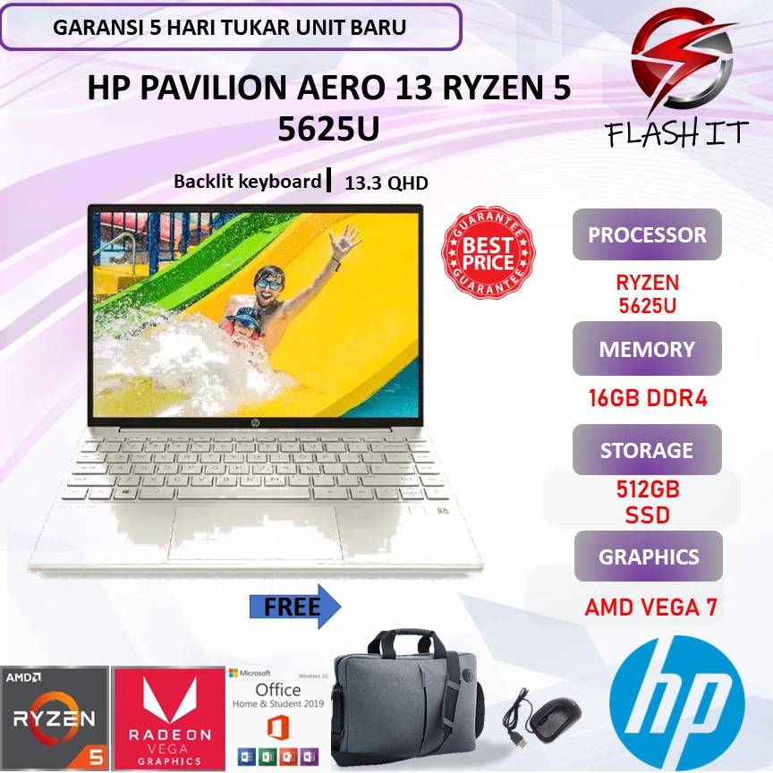 Laptop HP Pavilion Aero 13 Ryzen 5 5625U RAM 16GB 512SSD Vega7 W11+0HS 13.3QHD