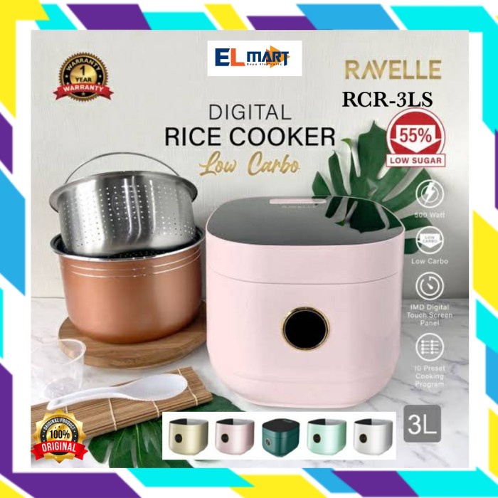 Ravelle Rice Cooker Low Carbo 3 Liter 3L RCR-3LS Magic Com Digital