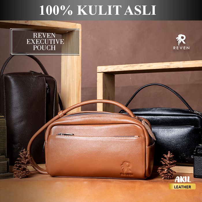 Hand bag Clutch Pouch Kulit Pria Wanita Model Tas Tangan Jinjing Cowok Cewek Branded Reven EPB Leather Bag Bahan 100% Kulit Sapi Asli Original Premium