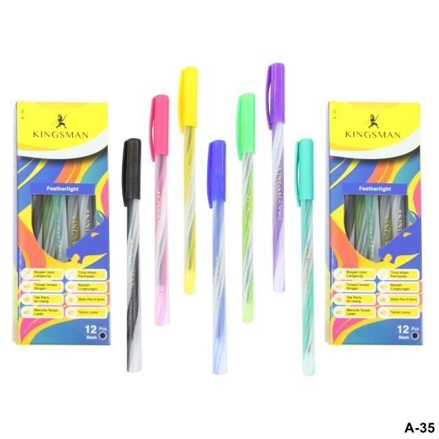 Pulpen Bolpen Pen Kingsman Rainbow Motif Ulir Tinta Hitam lancar