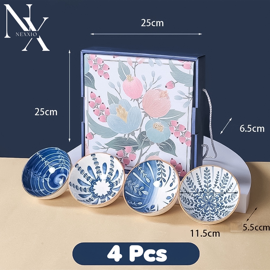 NexXio  Mangkok Set premium / Mangkuk Set Japan bah keramik / hampers Japanese Bowl set mangkok sumpit alat makan / Mangkuk Set Gift / Bahan Keramik Plus Paper Bag dan Sumpit