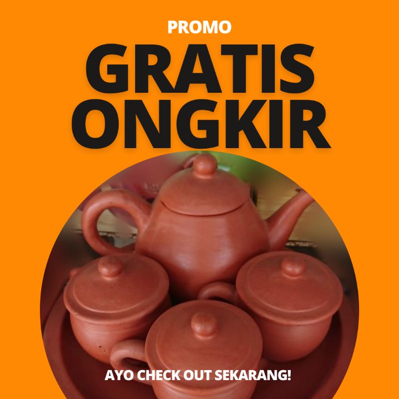 Poci Tegal Poci Tanah Liat Set Untuk Teh 3 Cangkir