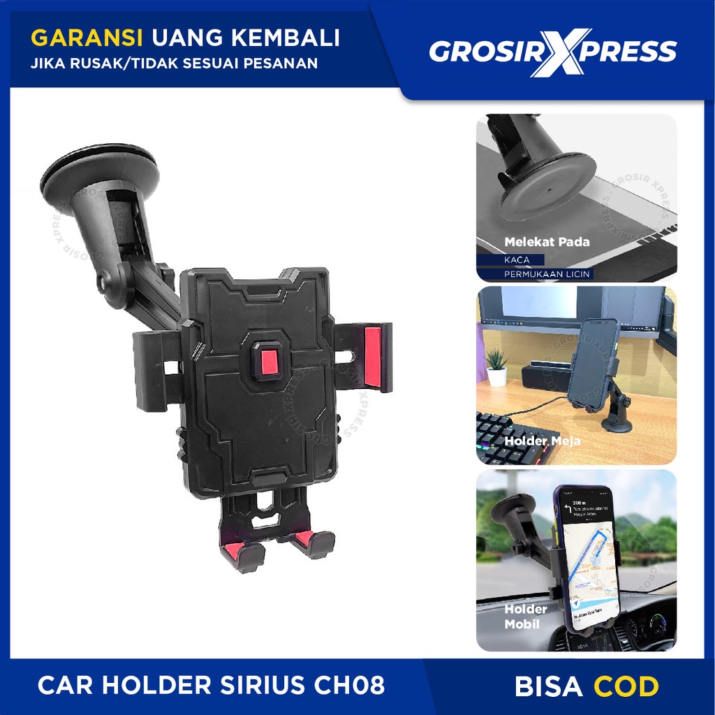 Holder Hp Mobil Phone Stand Handphone Universal Dudukan Penyangga Hape Putar 360 derajat Penahan Tempel Kaca NBCH08 | GROSIRXPRESS