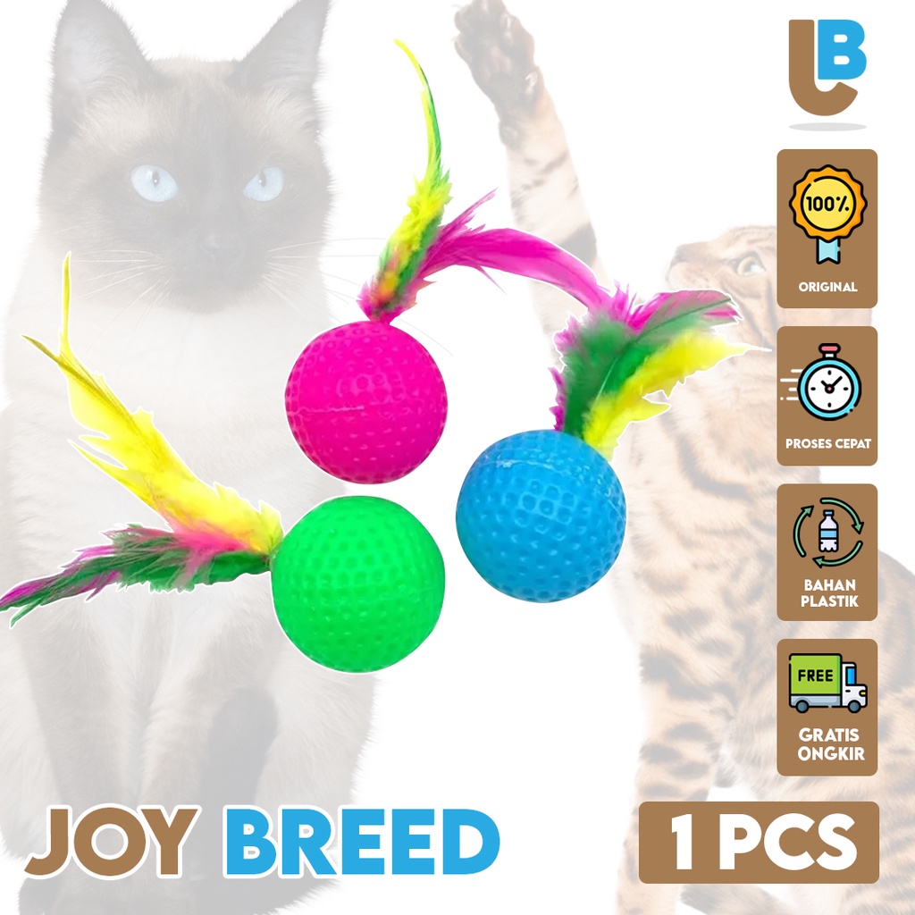 MAINAN KUCING BOLA BULU AYAM WARNA WARNI BERBUNYI SAAT BERGELINDING CAT TOY | JOY BREED OFFICIAL