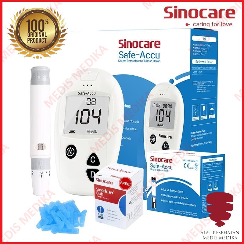 Sinocare Safe-Accu Alat Cek Gula Darah Test Uji Glucose Safe Accu