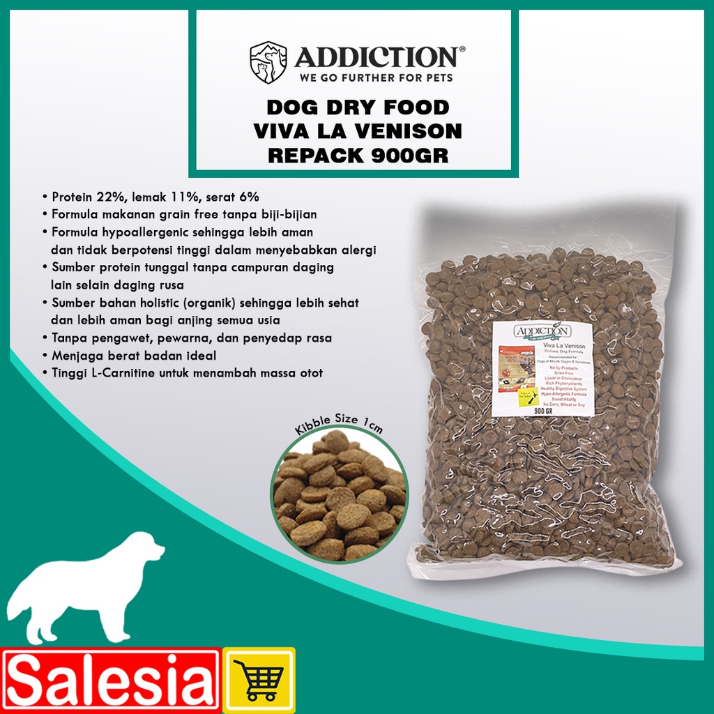 PAKAN ANJING ADDICTION  VIVA LA VENISON REPACK 900 GR DOG FOOD MAKANAN GRAIN FREE ADULT PUPPY