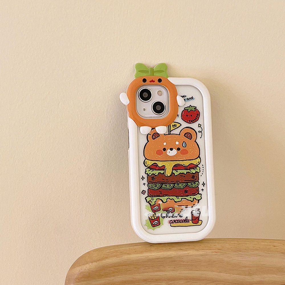 IPHONE Hamburger Bear Case Kompatibel Untuk Iphone11 13 14 iPhone6 7 8 Plus 12 Pro MAX 11Pro MAX XR XS MAX SE 2020 Kreatif MCD 3D Lensa Monster Shockproof Phone Cover