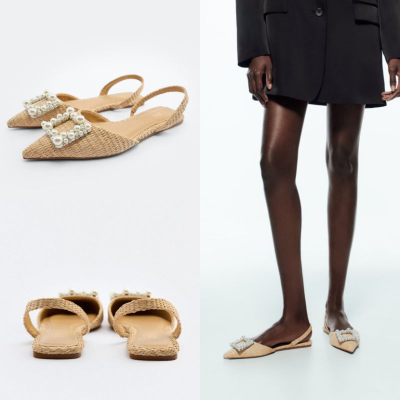 Sepatu ZARA Embillished Slingback Flat Shoes Wanita