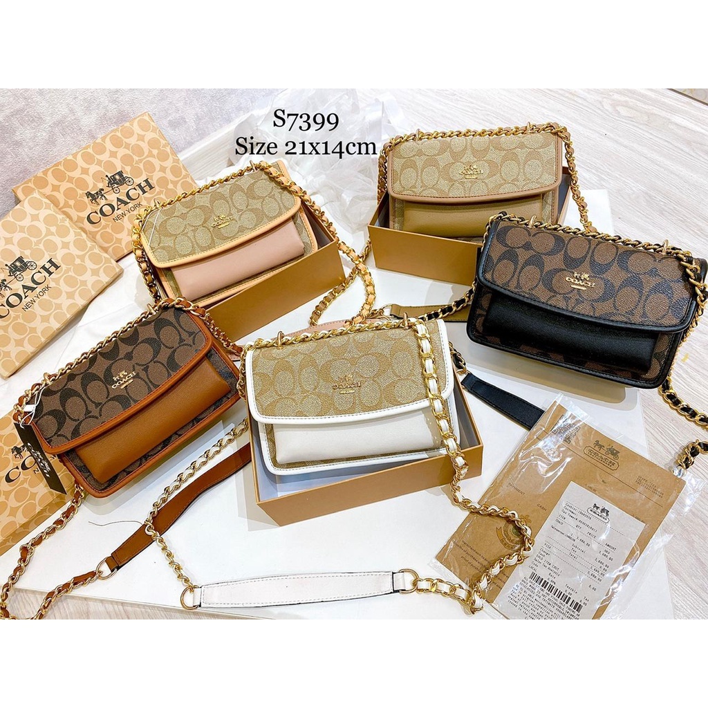 Coach Hutton Shoulder Bag in Blocked Signature Canvas Snakeskin Detail (89068)