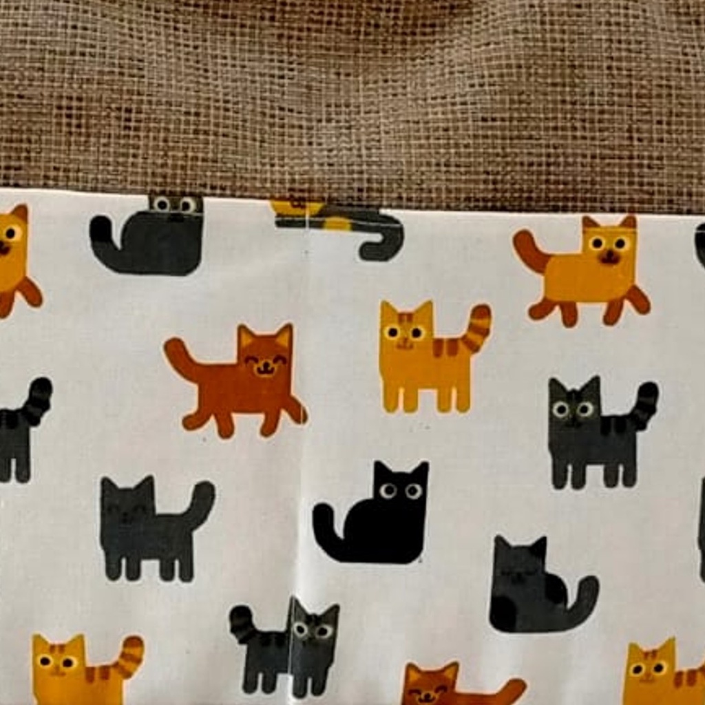 TAS KANVAS TAS GONI SINTETIS KOMBINASI KANVAS MOTIF KUCING PUTIH. RIENS COLLECTIONS