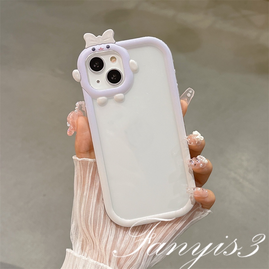 Compatible For iPhone 14 13 12 11 Pro Max X XR Xs Max 8 7 6 6s Plus SE 2020 Kompatibel Untuk Simple Bening Pink Ungu Monster Kecil Lensa Ponsel Case TPU Soft Cover